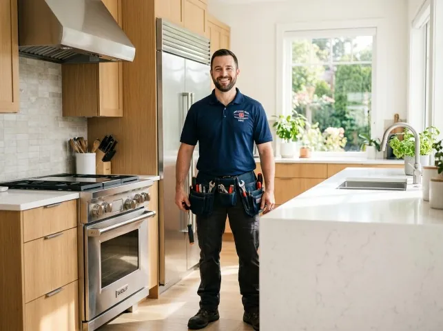 Appliance Repair Hero technician in a Bakersfield, CA kitchen after an appliance repair